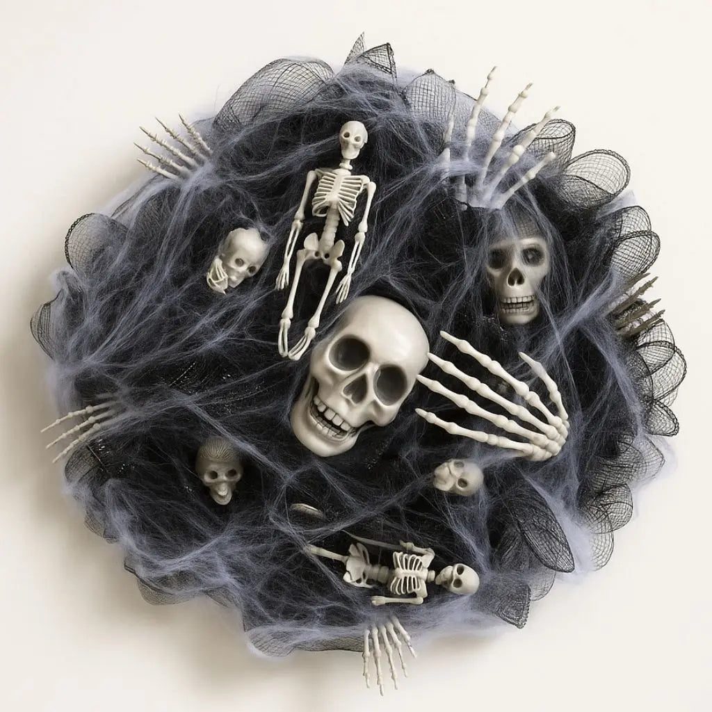 Eerie Skull and Bone Halloween Mesh Decoration