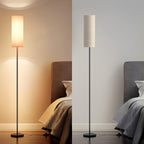 Tri-Color LED Floor Lamp with Linen Shade and Black Wrought Iron Design