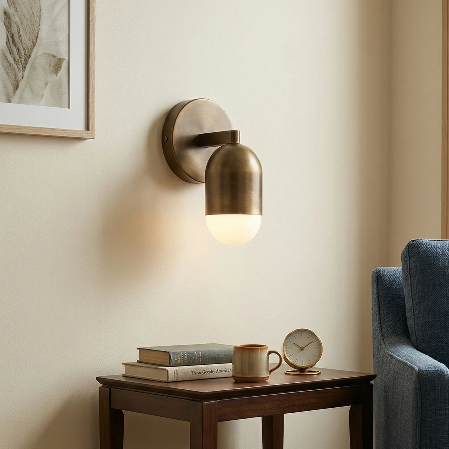 Antique Bronze Dimmable Wall Light – Mid-Century Brass Capsule Sconce