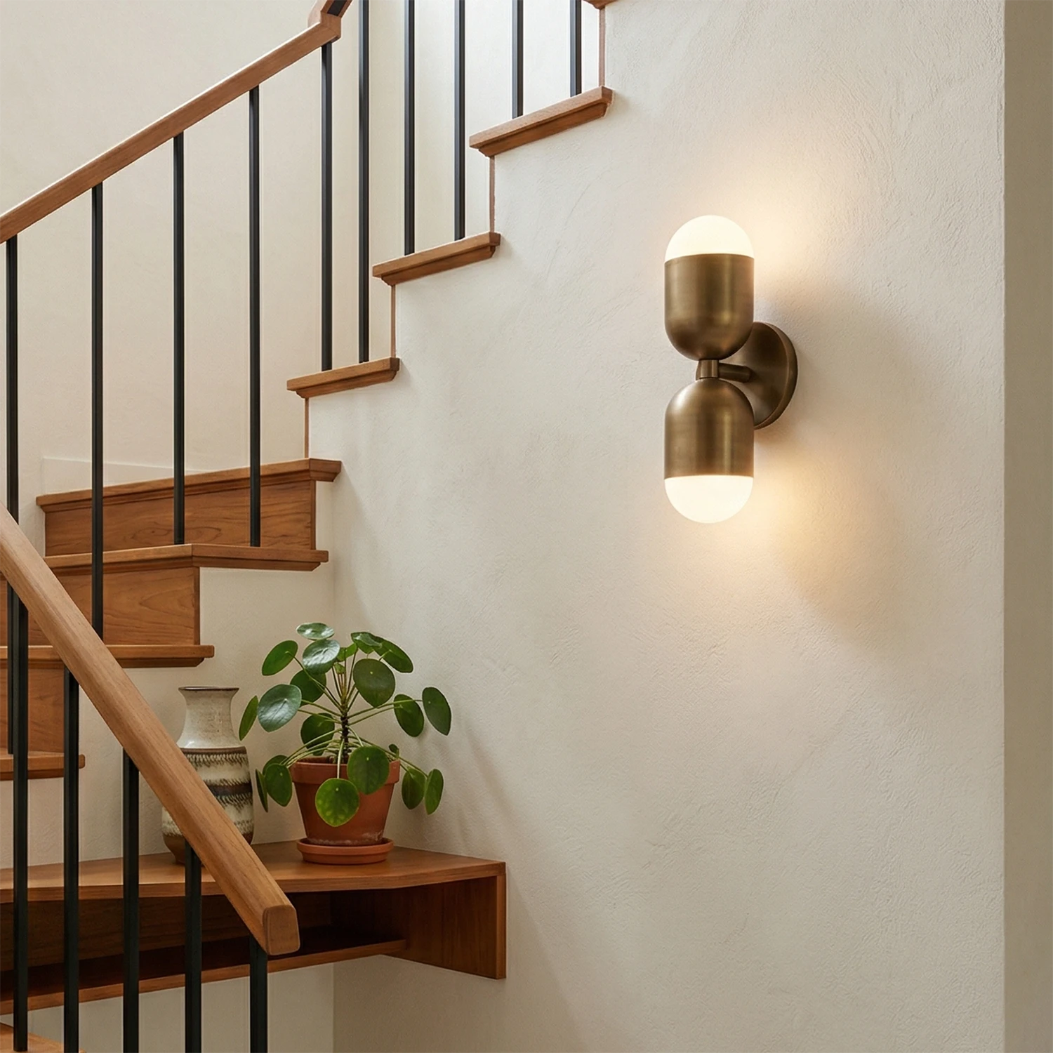 Antique Bronze Dimmable Wall Light – Mid-Century Brass Capsule Sconce