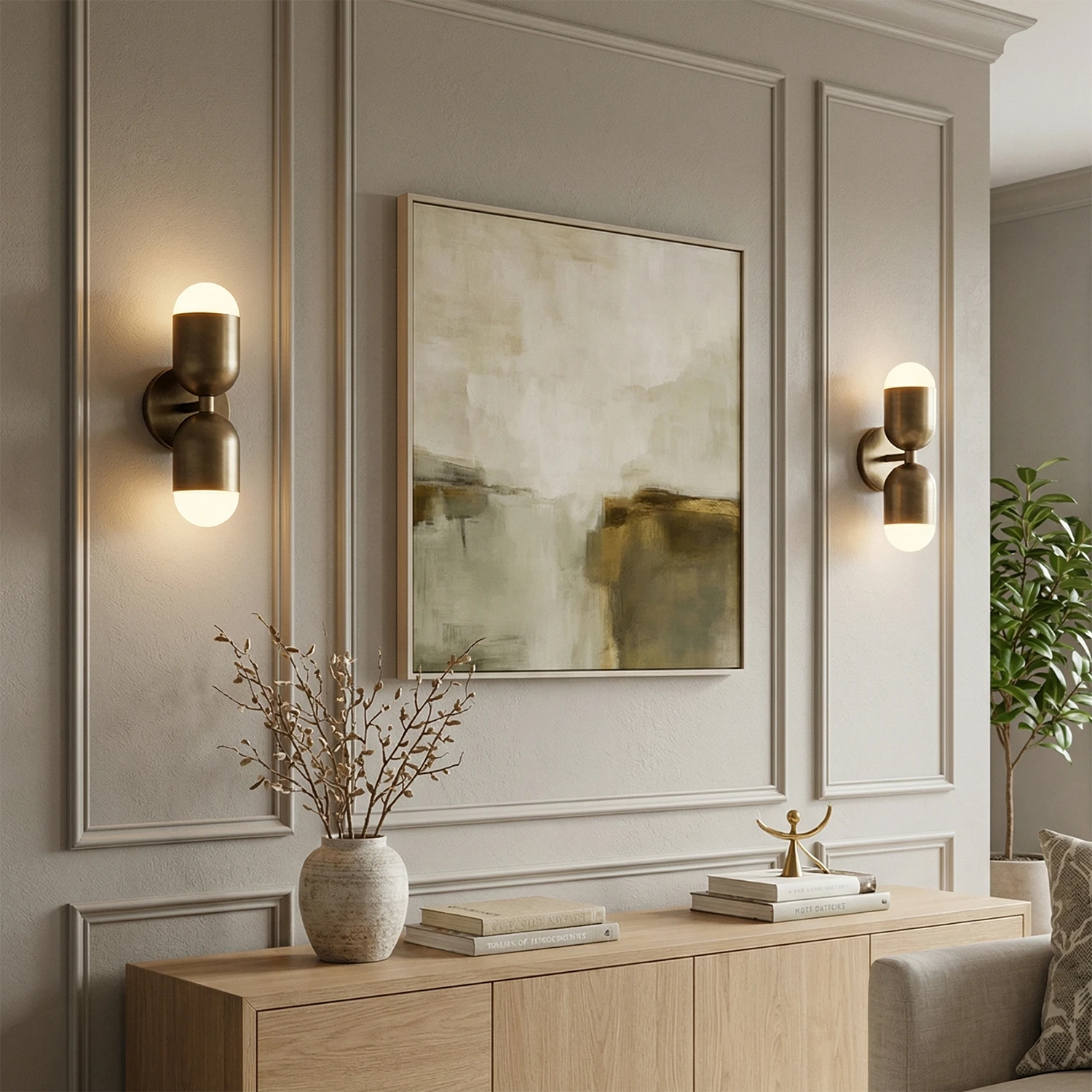 Antique Bronze Dimmable Wall Light – Mid-Century Brass Capsule Sconce