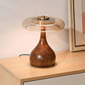 Amber Glass Disc Table Lamp with Wooden Base – Stylish Nightstand Lighting