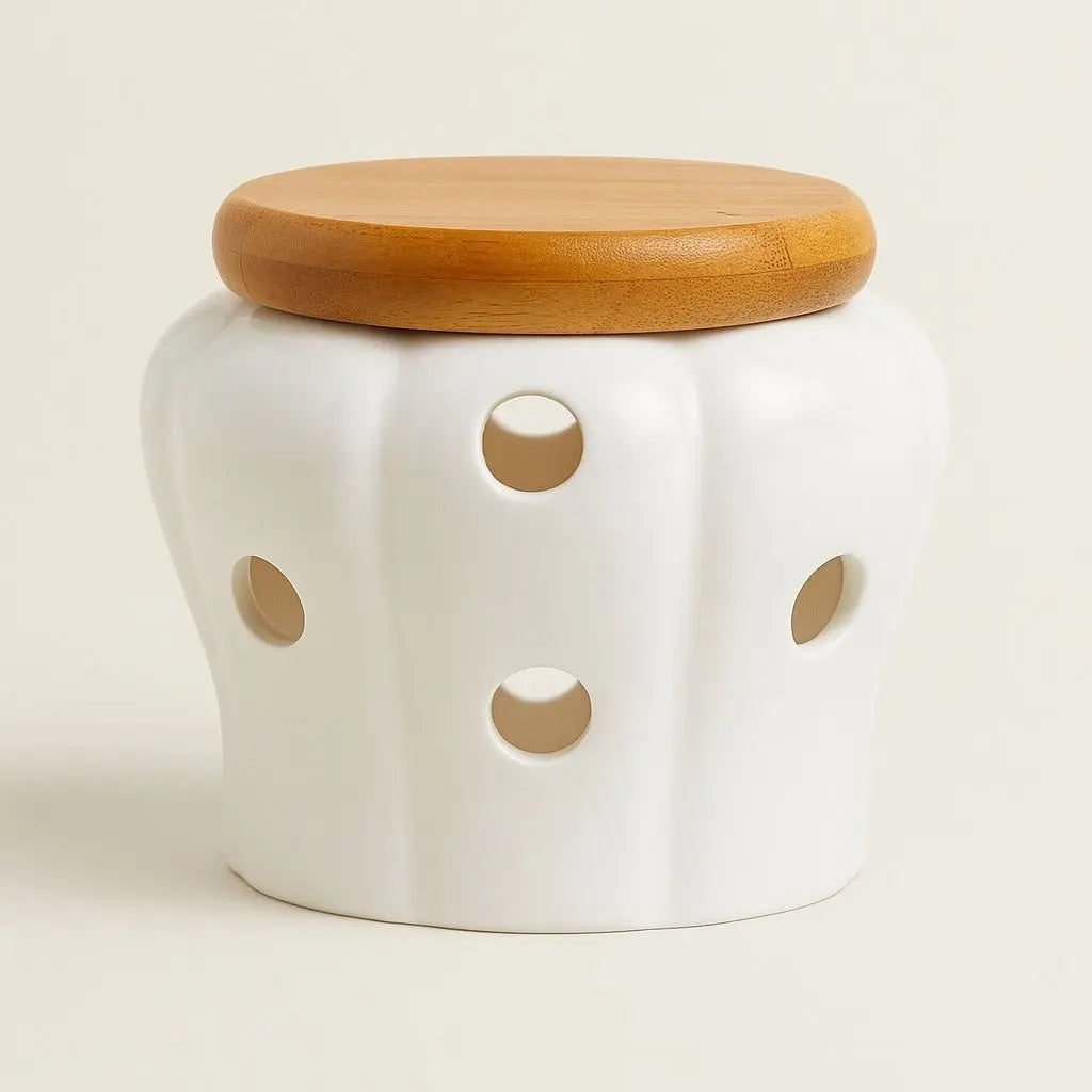Charming Ventilated Ceramic Storage Jar with Bamboo Lid