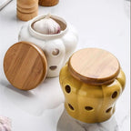 Charming Ventilated Ceramic Storage Jar with Bamboo Lid