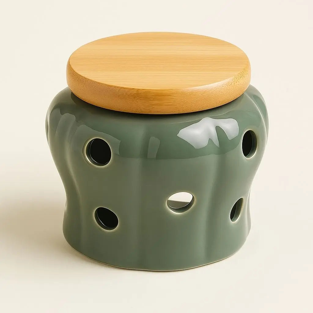 Charming Ventilated Ceramic Storage Jar with Bamboo Lid