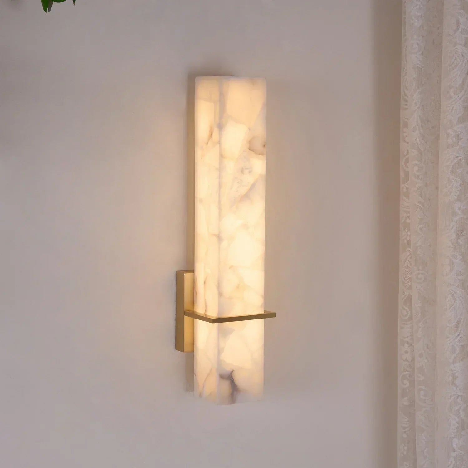 Brass Indoor Wall Light Fixture with LED - Modern Alabaster Design