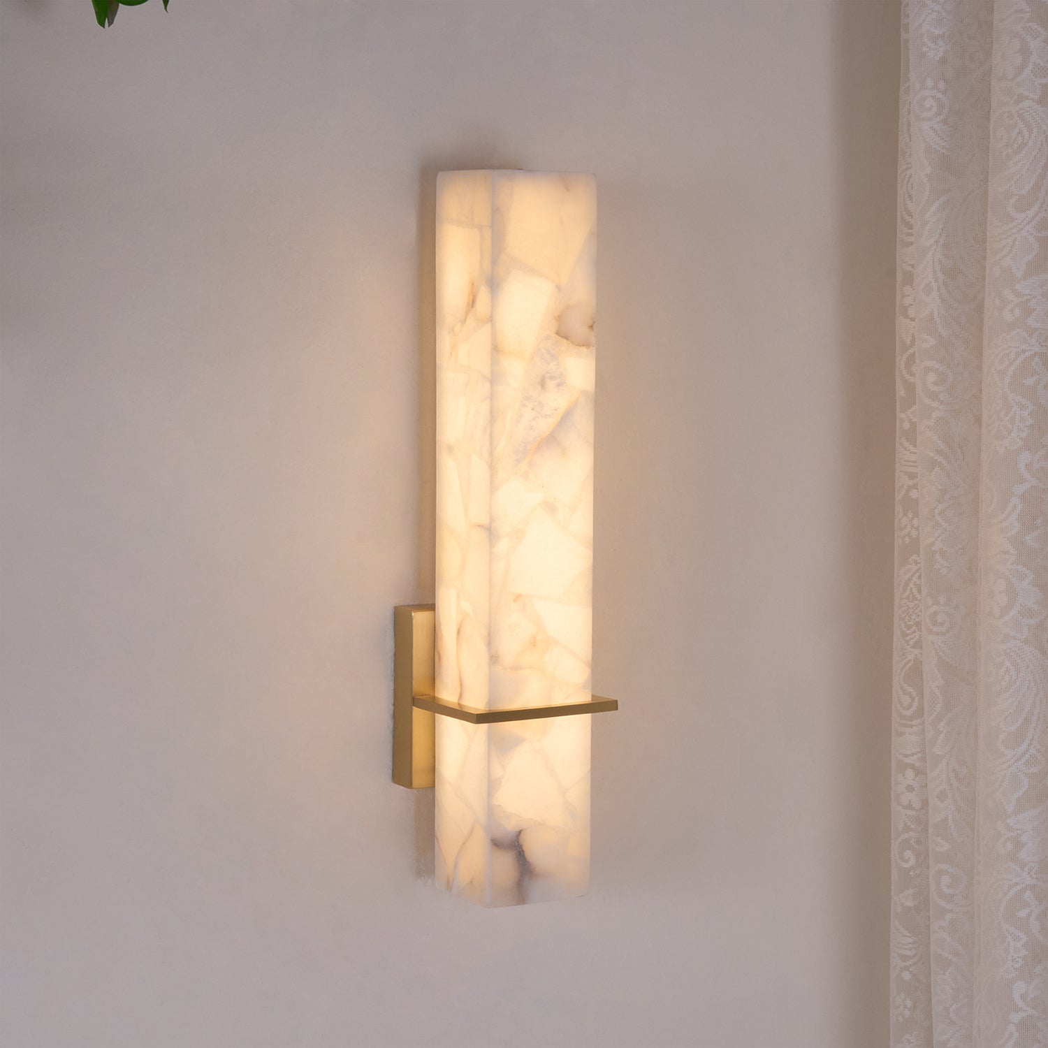 Brass Indoor Wall Light Fixture with LED - Modern Alabaster Design
