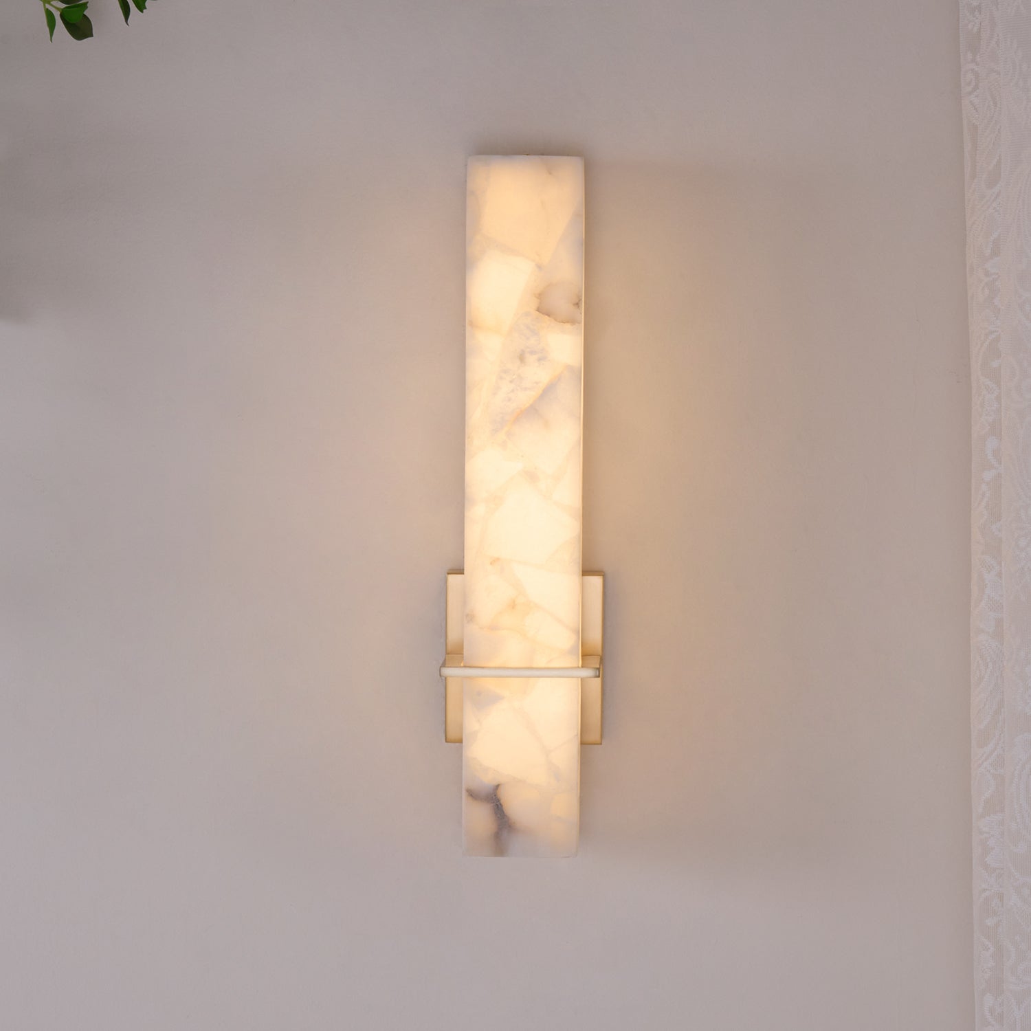 Brass Indoor Wall Light Fixture with LED - Modern Alabaster Design