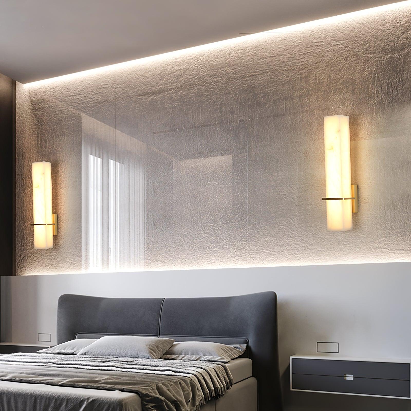 Brass Indoor Wall Light Fixture with LED - Modern Alabaster Design
