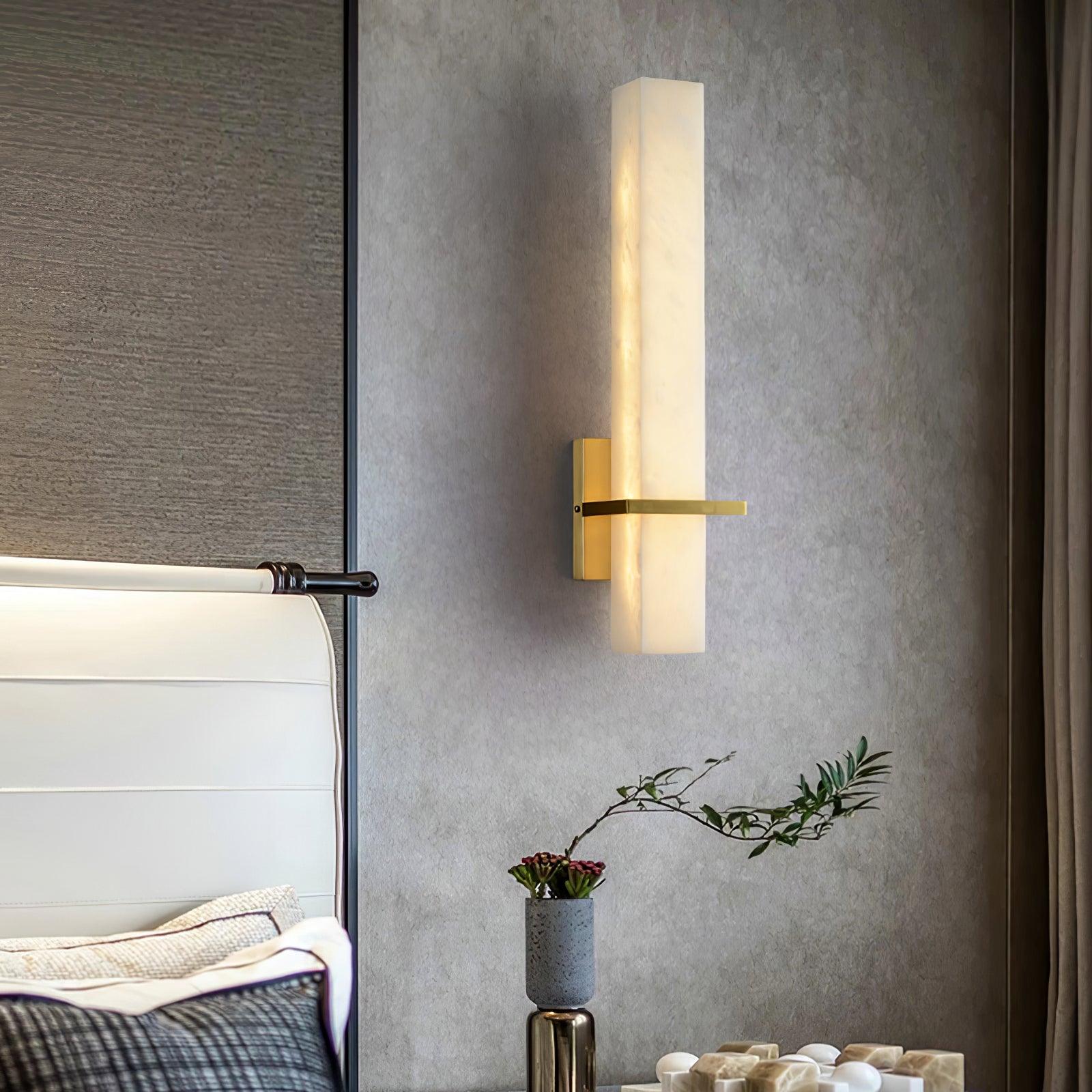 Brass Indoor Wall Light Fixture with LED - Modern Alabaster Design