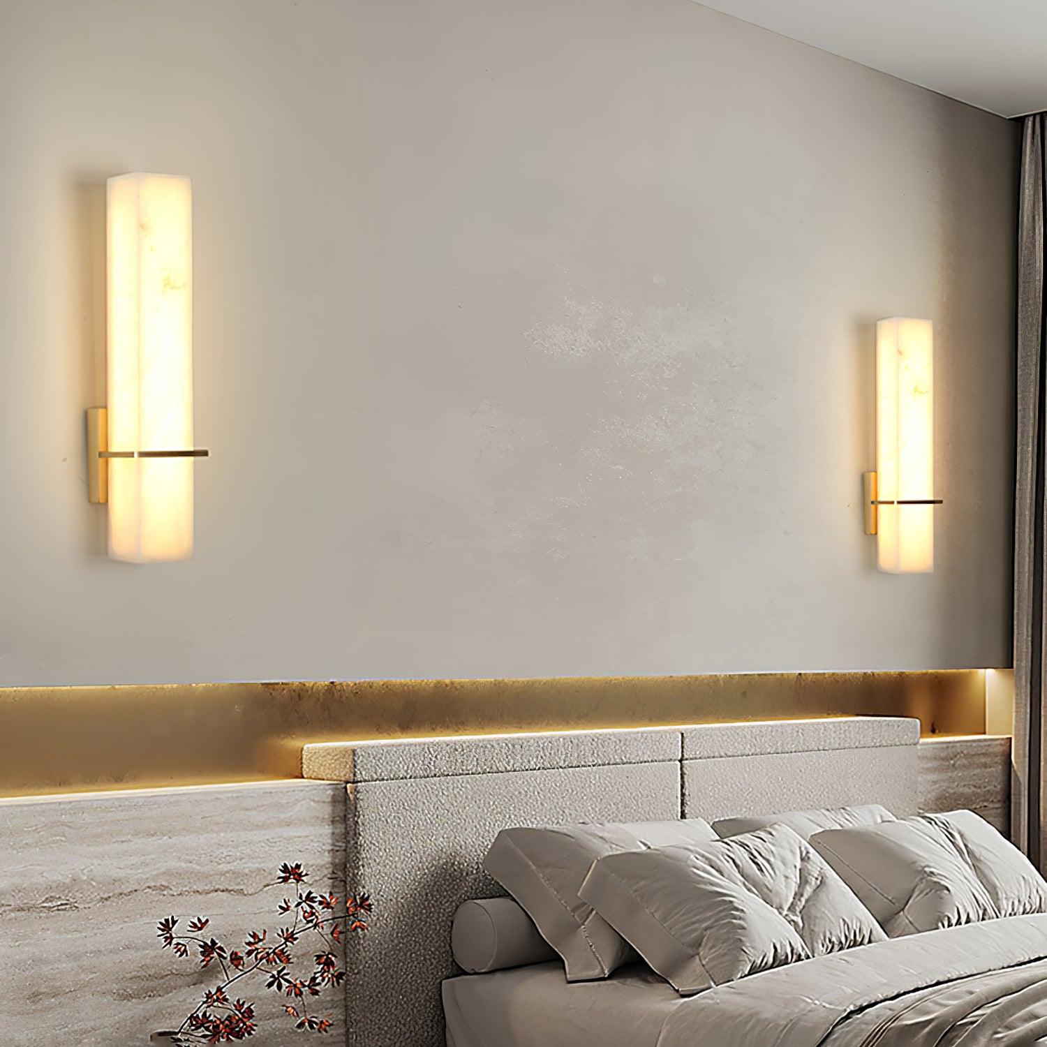 Brass Indoor Wall Light Fixture with LED - Modern Alabaster Design