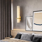 Brass Indoor Wall Light Fixture with LED - Modern Alabaster Design