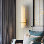 Brass Indoor Wall Light Fixture with LED - Modern Alabaster Design