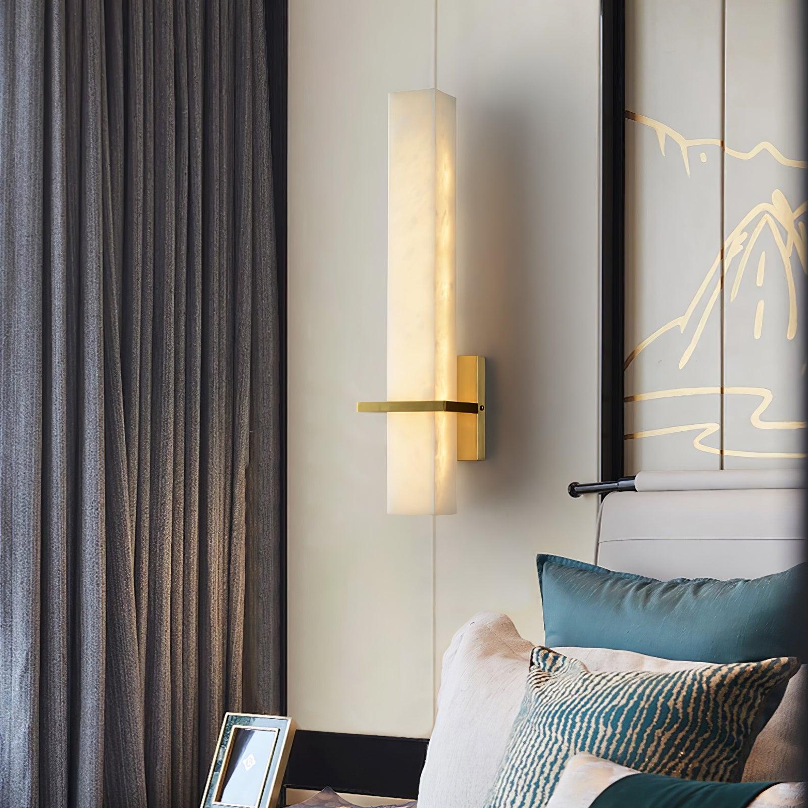 Brass Indoor Wall Light Fixture with LED - Modern Alabaster Design