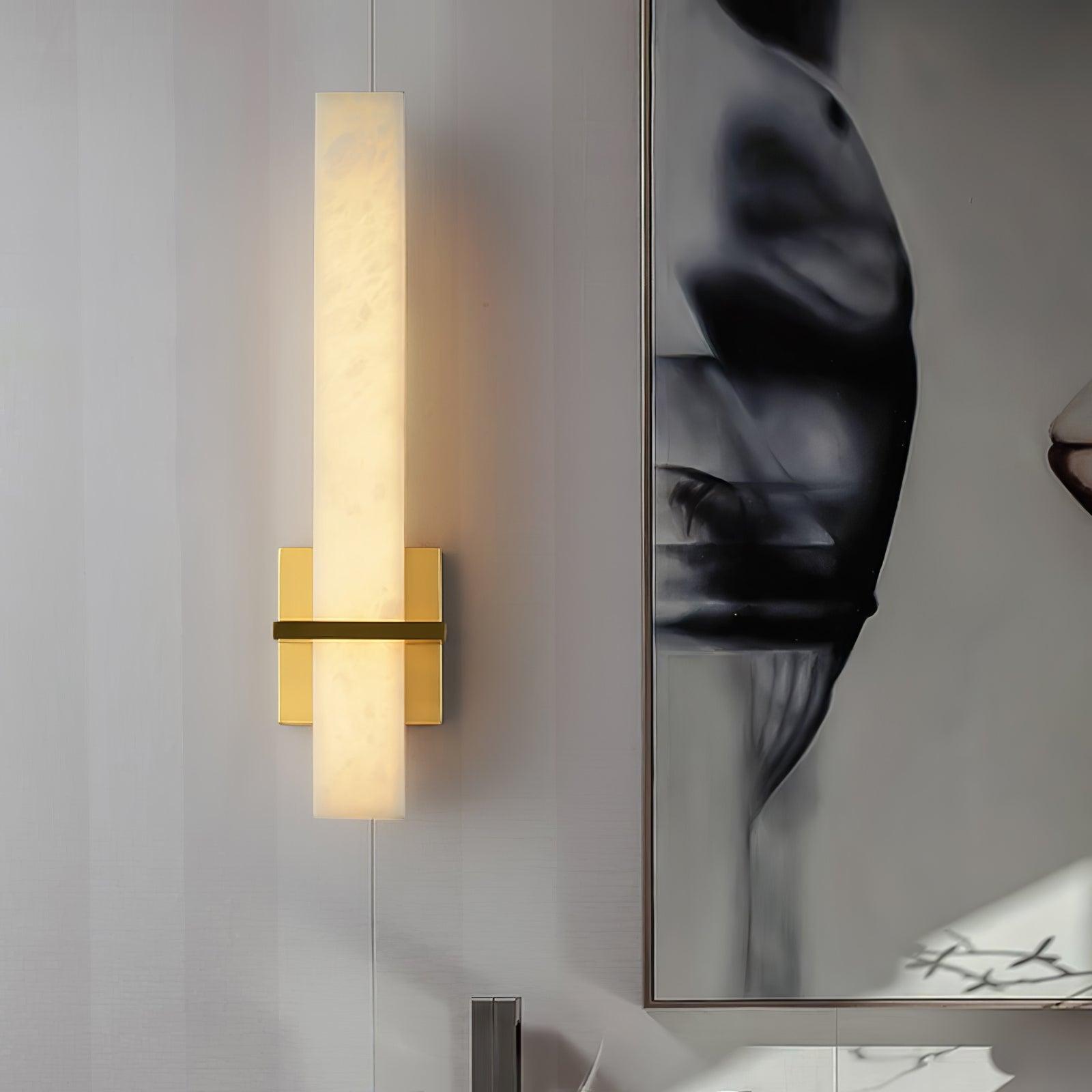Brass Indoor Wall Light Fixture with LED - Modern Alabaster Design