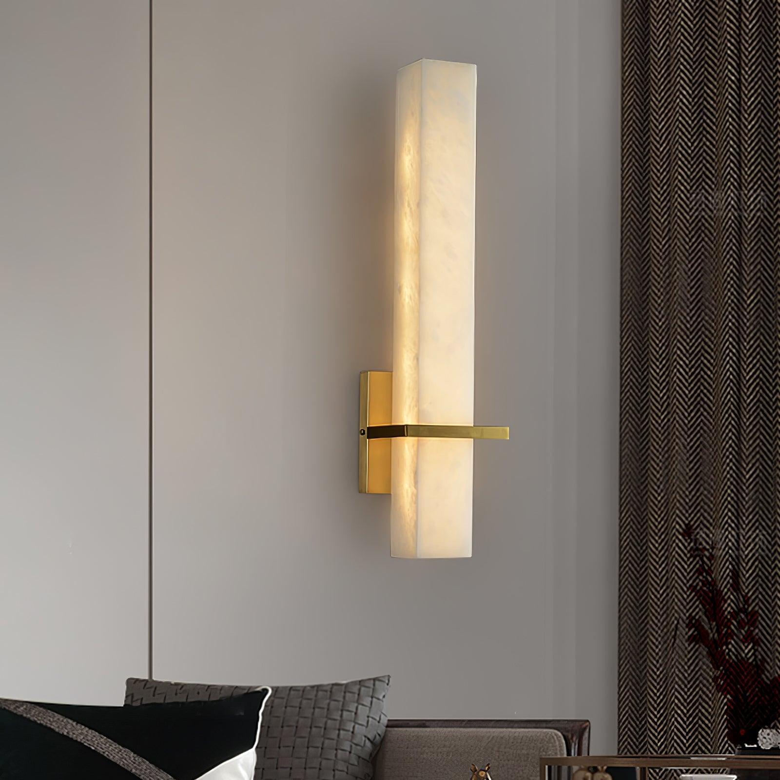 Brass Indoor Wall Light Fixture with LED - Modern Alabaster Design
