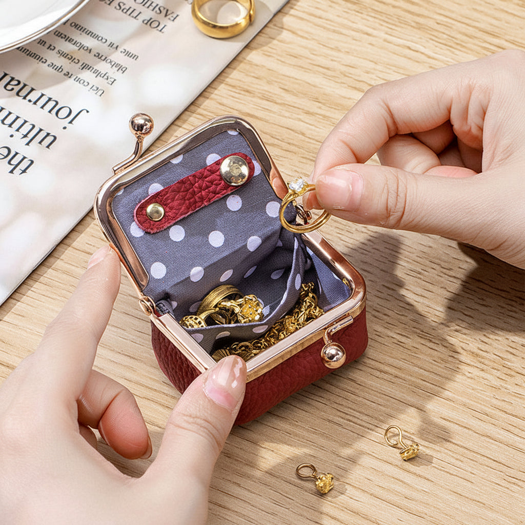 Travel Organizer for Jewelry – Genuine Leather Box with Gold Clasp