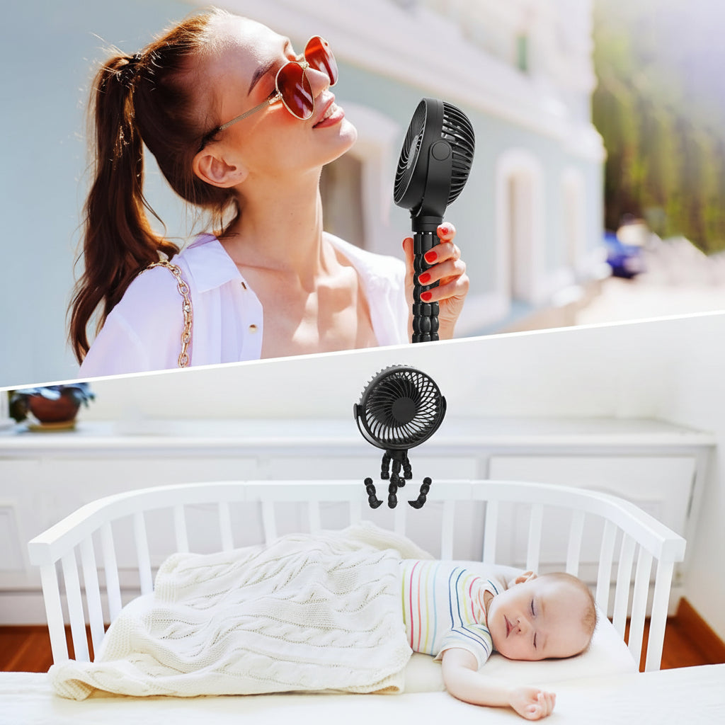 Battery-Powered Clip-On Stroller Fan for Portable Use