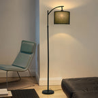Adjustable Height Arc Floor Lamp with Fabric Shade and Marble Base