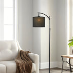 Adjustable Height Arc Floor Lamp with Fabric Shade and Marble Base
