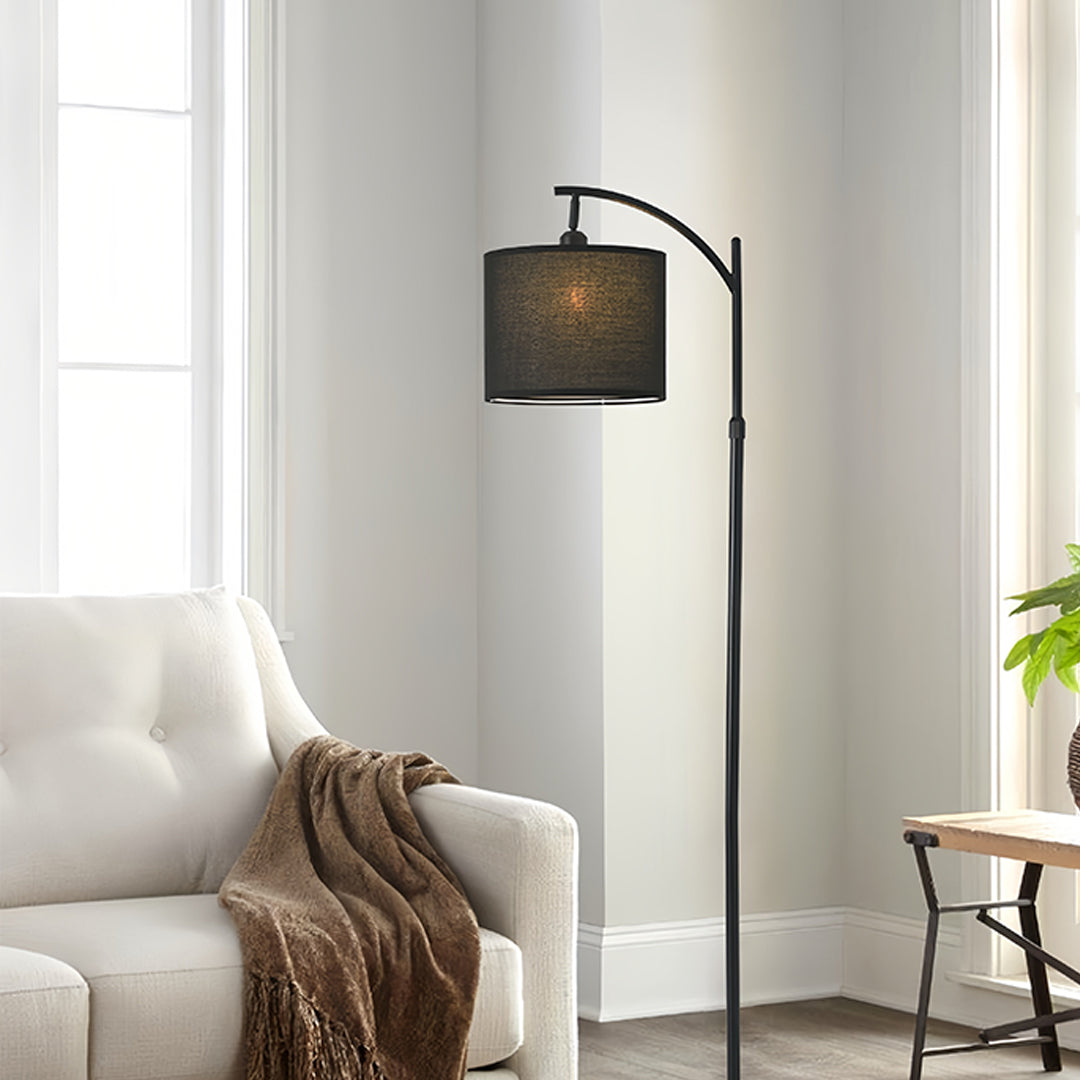 Adjustable Height Arc Floor Lamp with Fabric Shade and Marble Base