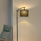 Adjustable Height Arc Floor Lamp with Fabric Shade and Marble Base