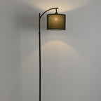 Adjustable Height Arc Floor Lamp with Fabric Shade and Marble Base