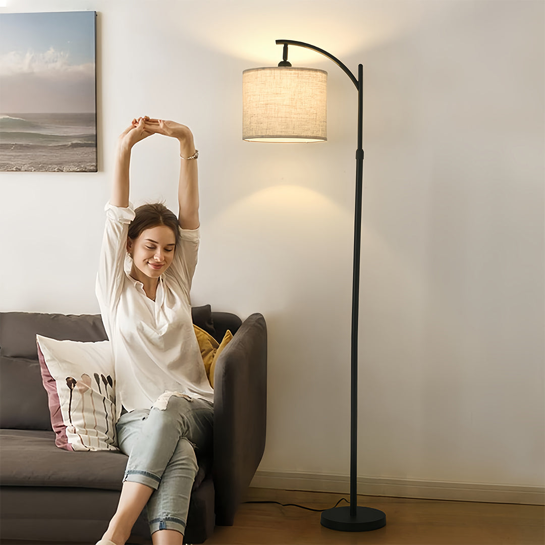 Adjustable Height Arc Floor Lamp with Fabric Shade and Marble Base