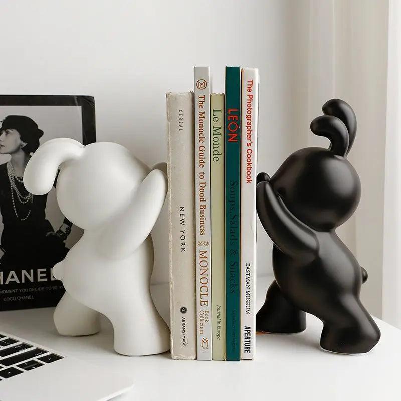 Charming Rabbit Book Holders - Elegant Black & White Accents