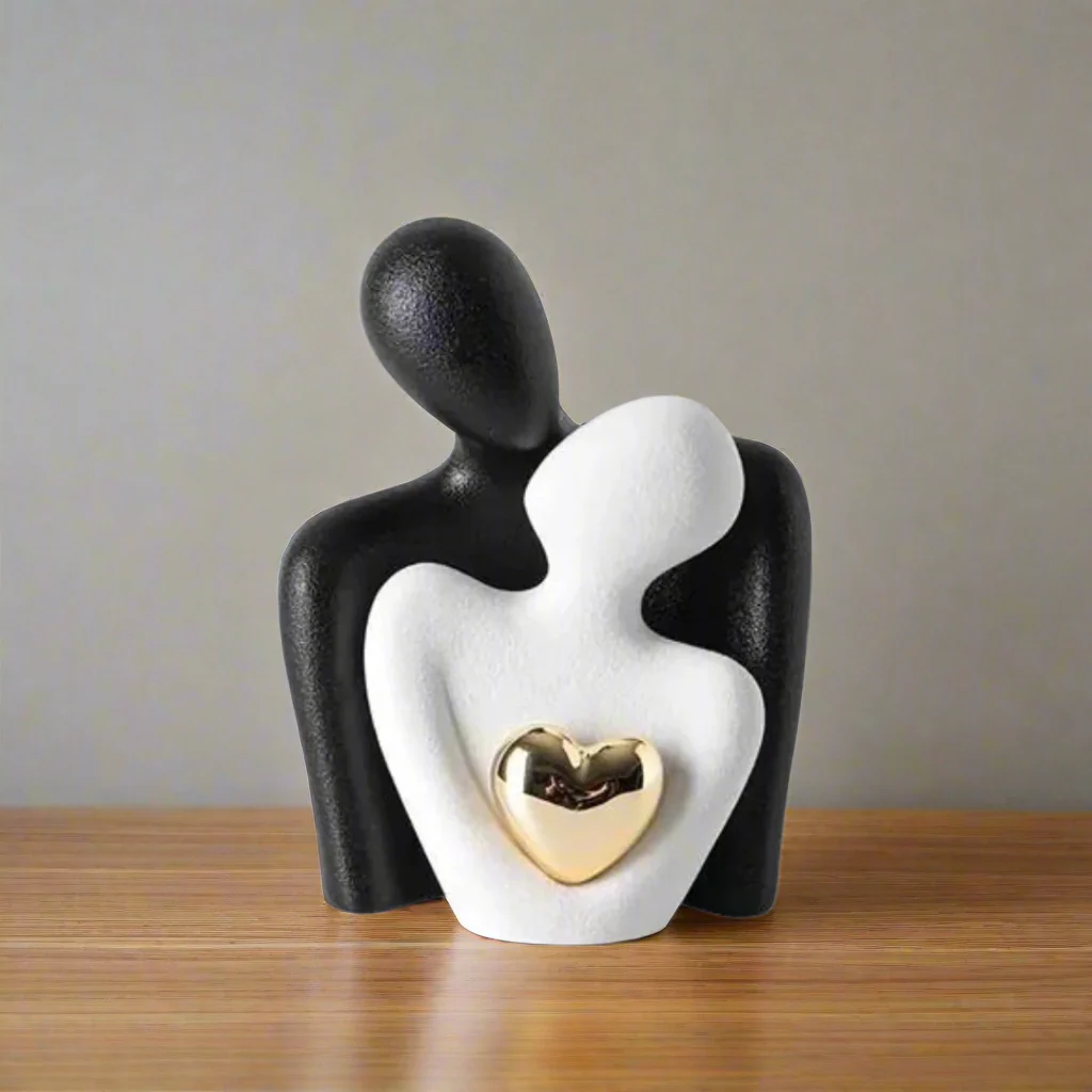 Contemporary Ceramic Art Piece with Golden Heart Detail - Minimalist Home Decor