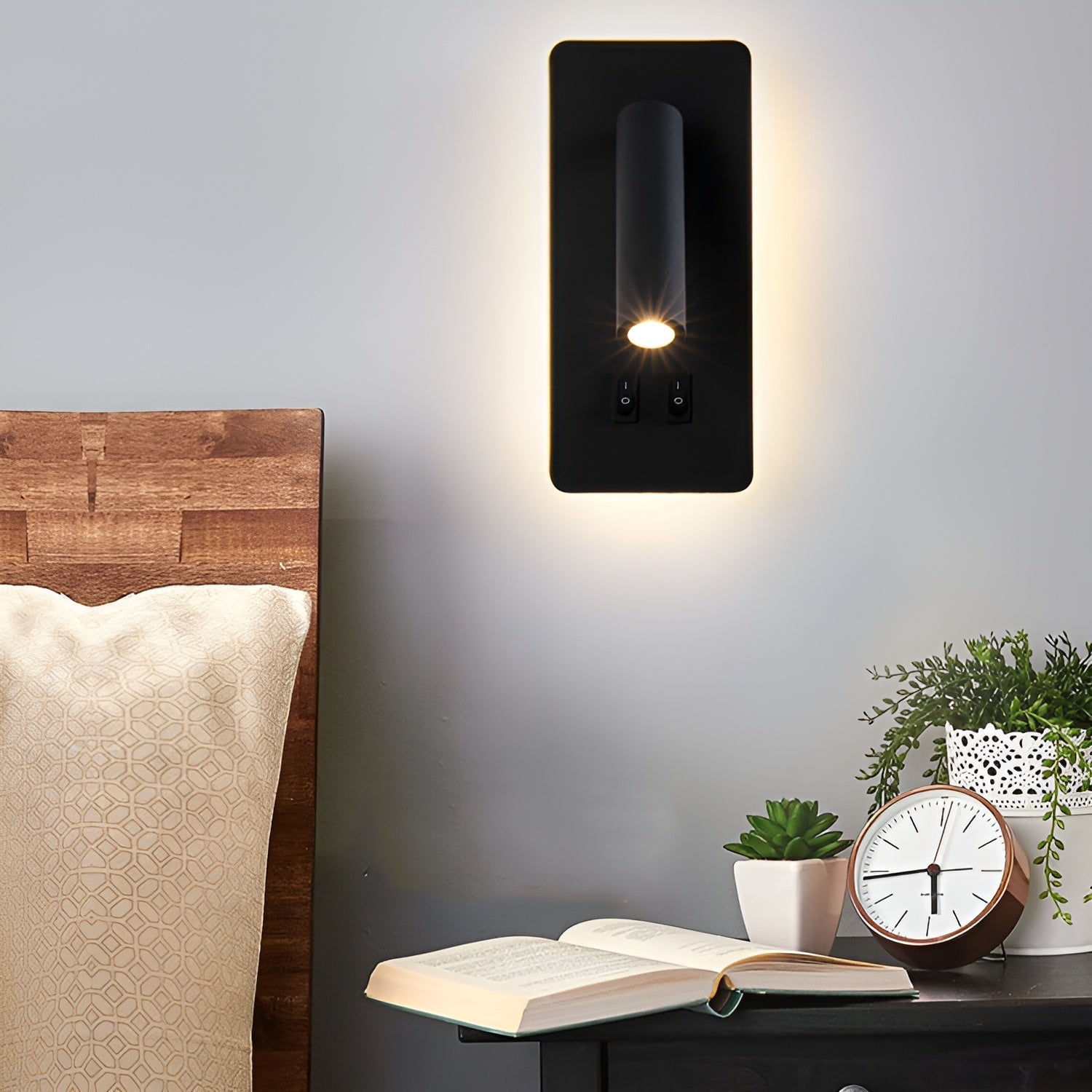 Cylindrical Wall Light with Dual Switch and 330° Adjustable LED – Iron Finish