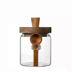 Sleek Glass Canisters with Wooden Lids for Kitchen Storage