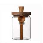 Sleek Glass Canisters with Wooden Lids for Kitchen Storage