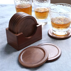 Set of 6 Wooden Coasters with Holder – Walnut and Beech for Home Use