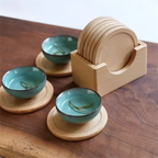 Set of 6 Wooden Coasters with Holder – Walnut and Beech for Home Use
