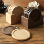 Set of 6 Wooden Coasters with Holder – Walnut and Beech for Home Use