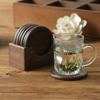 Set of 6 Wooden Coasters with Holder – Walnut and Beech for Home Use
