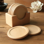Set of 6 Wooden Coasters with Holder – Walnut and Beech for Home Use