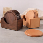 Set of 6 Wooden Coasters with Holder – Walnut and Beech for Home Use