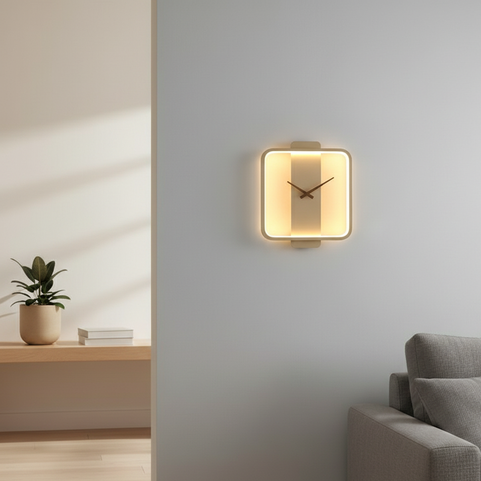Modern Aluminum and Glass Wall Clock with Backlight – Minimalist Style