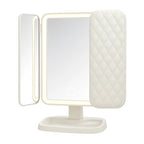 Foldable LED Makeup Mirror with Triple Magnification and Adjustable Lighting
