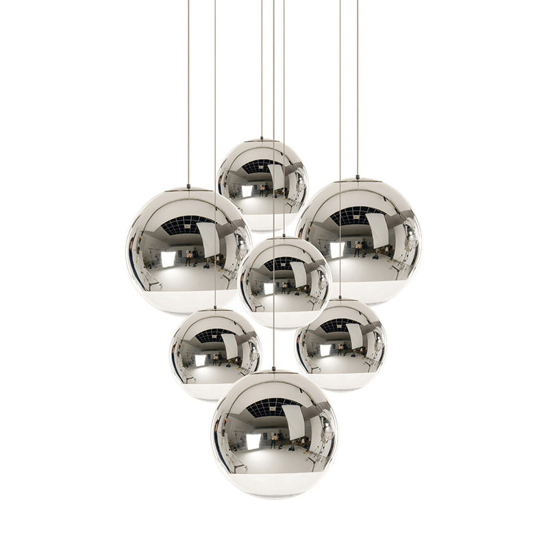 Adjustable Height Pendant Light – Modern Gold and Chrome Mirror Ball Design