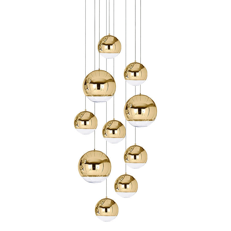 Adjustable Height Pendant Light – Modern Gold and Chrome Mirror Ball Design