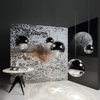 Adjustable Height Pendant Light – Modern Gold and Chrome Mirror Ball Design