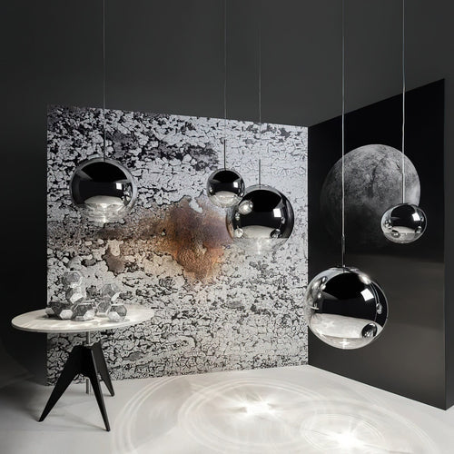 Adjustable Height Pendant Light – Modern Gold and Chrome Mirror Ball Design