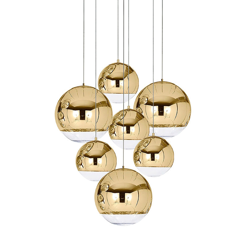 Adjustable Height Pendant Light – Modern Gold and Chrome Mirror Ball Design