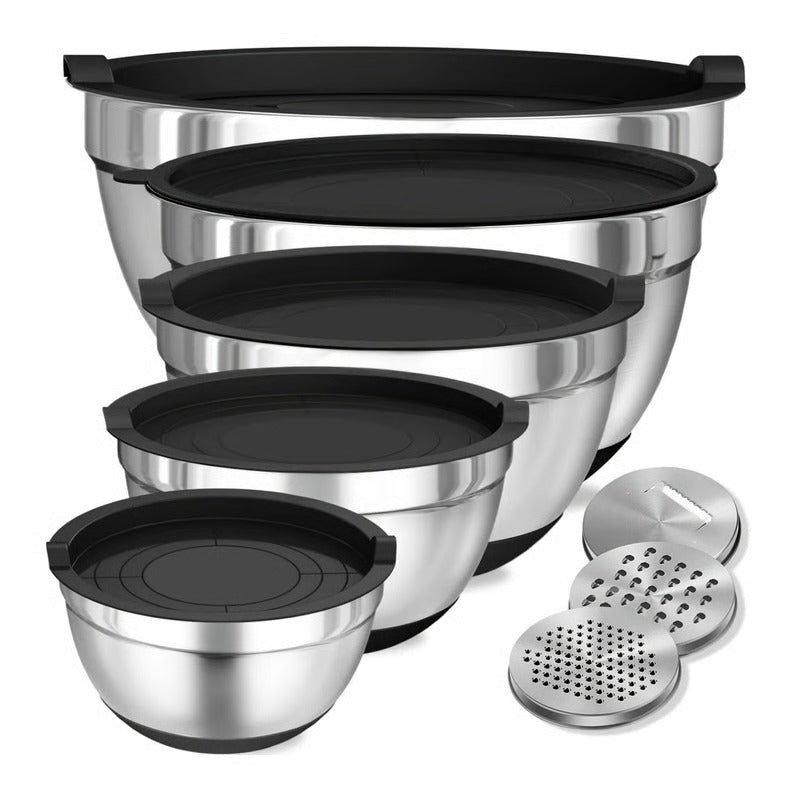 Ultimate Stainless Steel Mixing Bowl Set with Secure Lids & Grater Tools