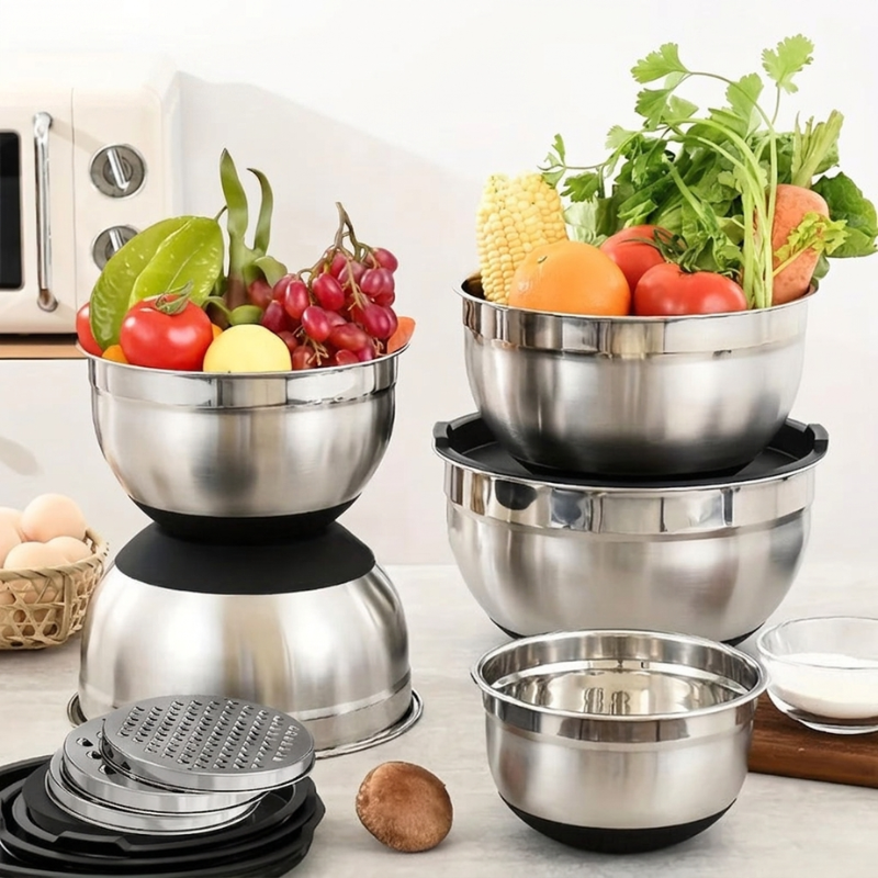 Ultimate Stainless Steel Mixing Bowl Set with Secure Lids & Grater Tools