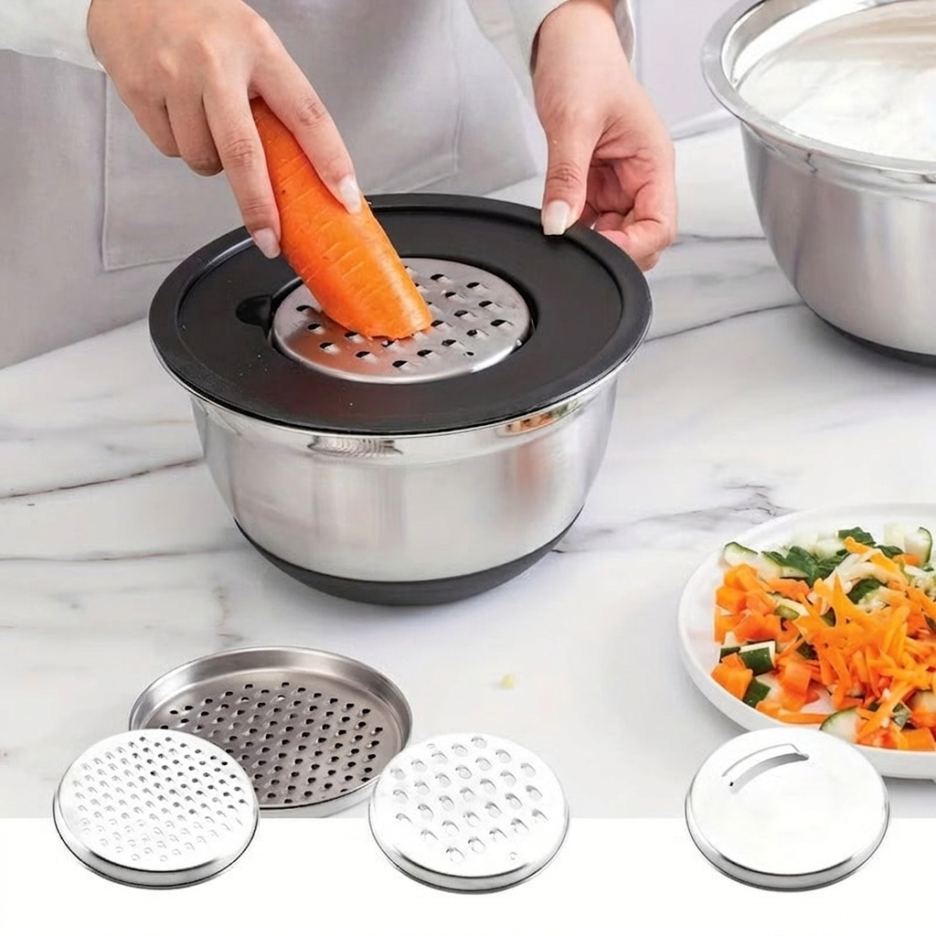 Ultimate Stainless Steel Mixing Bowl Set with Secure Lids & Grater Tools