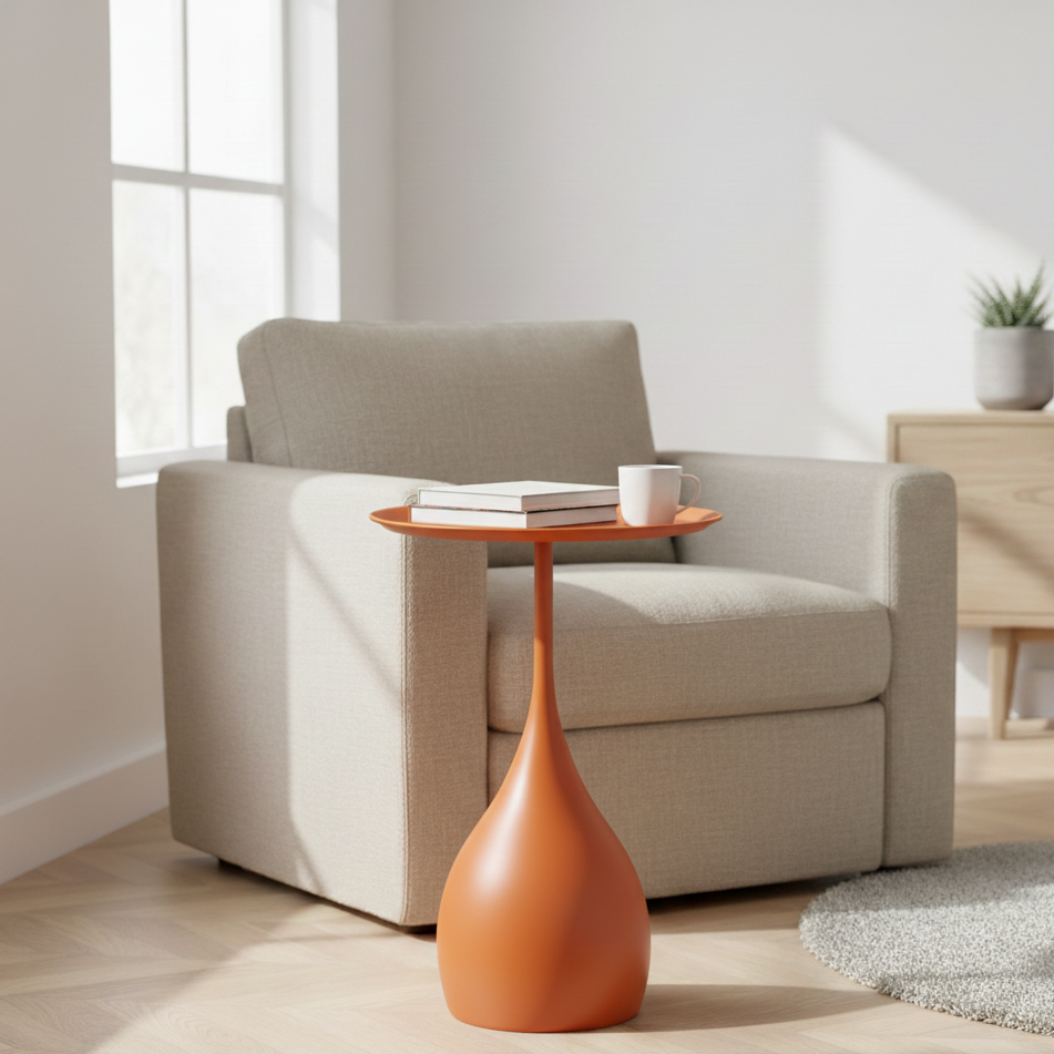 Compact Round Side Table – Elegant Design for Sofa or Bed